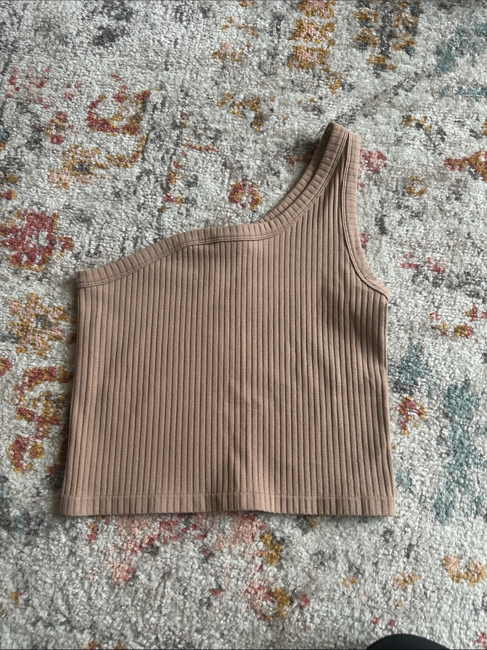 Ribbed One-Shoulder Crop Top - Tan
